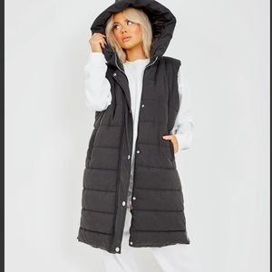 Black Longline Padded Hooded Gilet medium and large